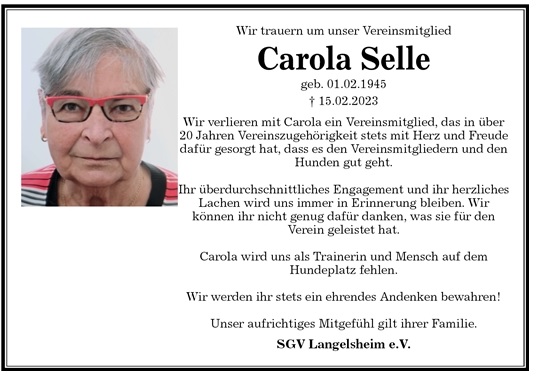 Traueranzeige für Carola Selle